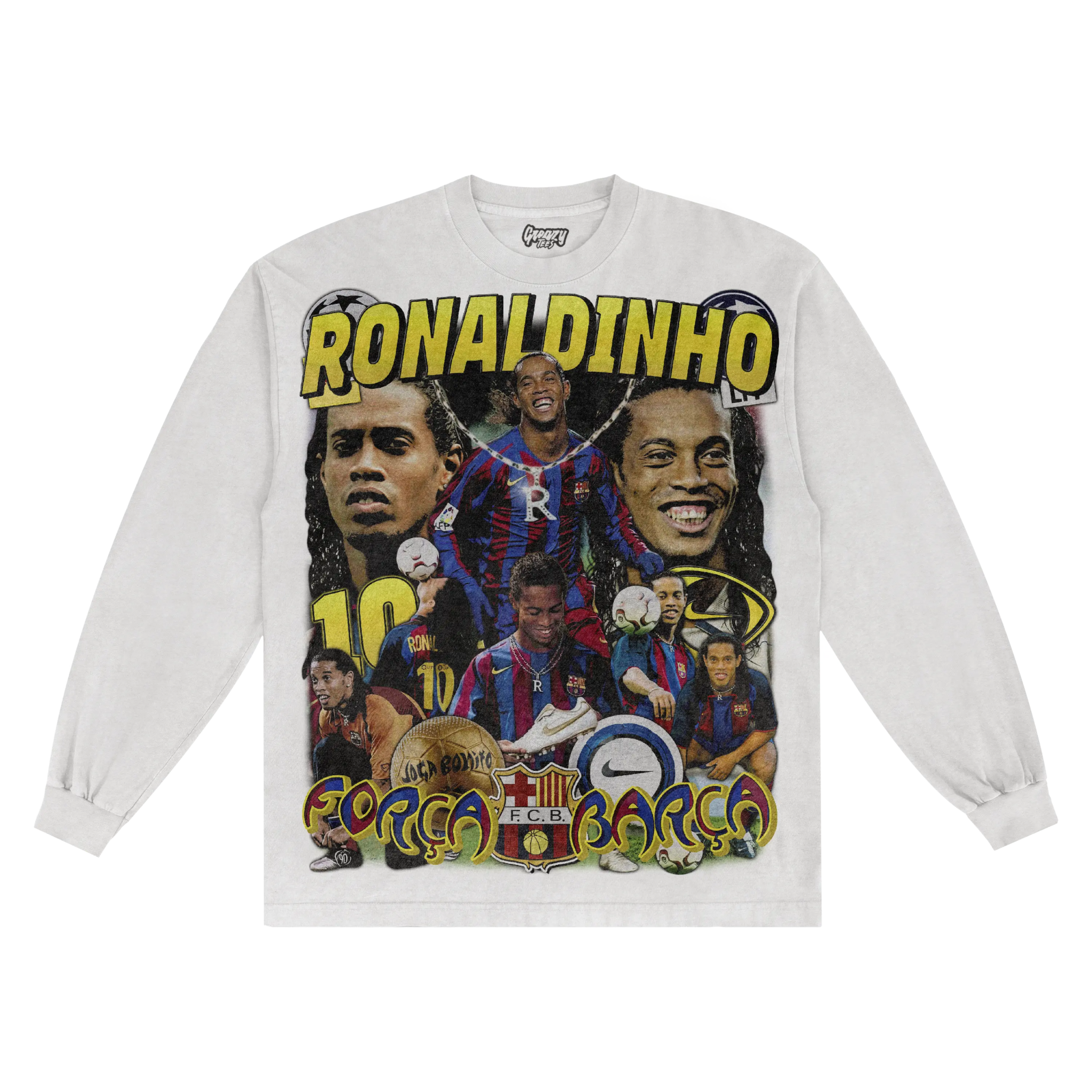 Ronaldinho Barça Classic Long Sleeved Tee - Greazy Tees