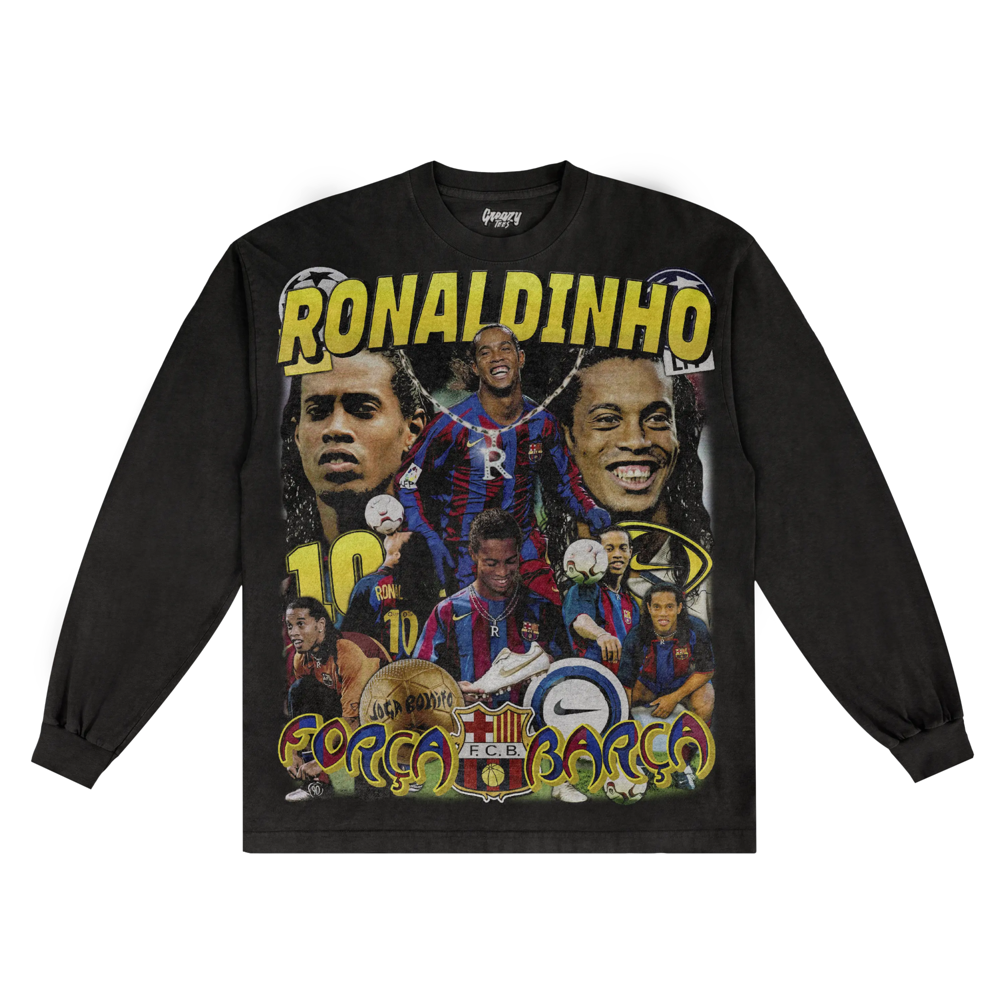 Ronaldinho Barça Classic Long Sleeved Tee - Greazy Tees