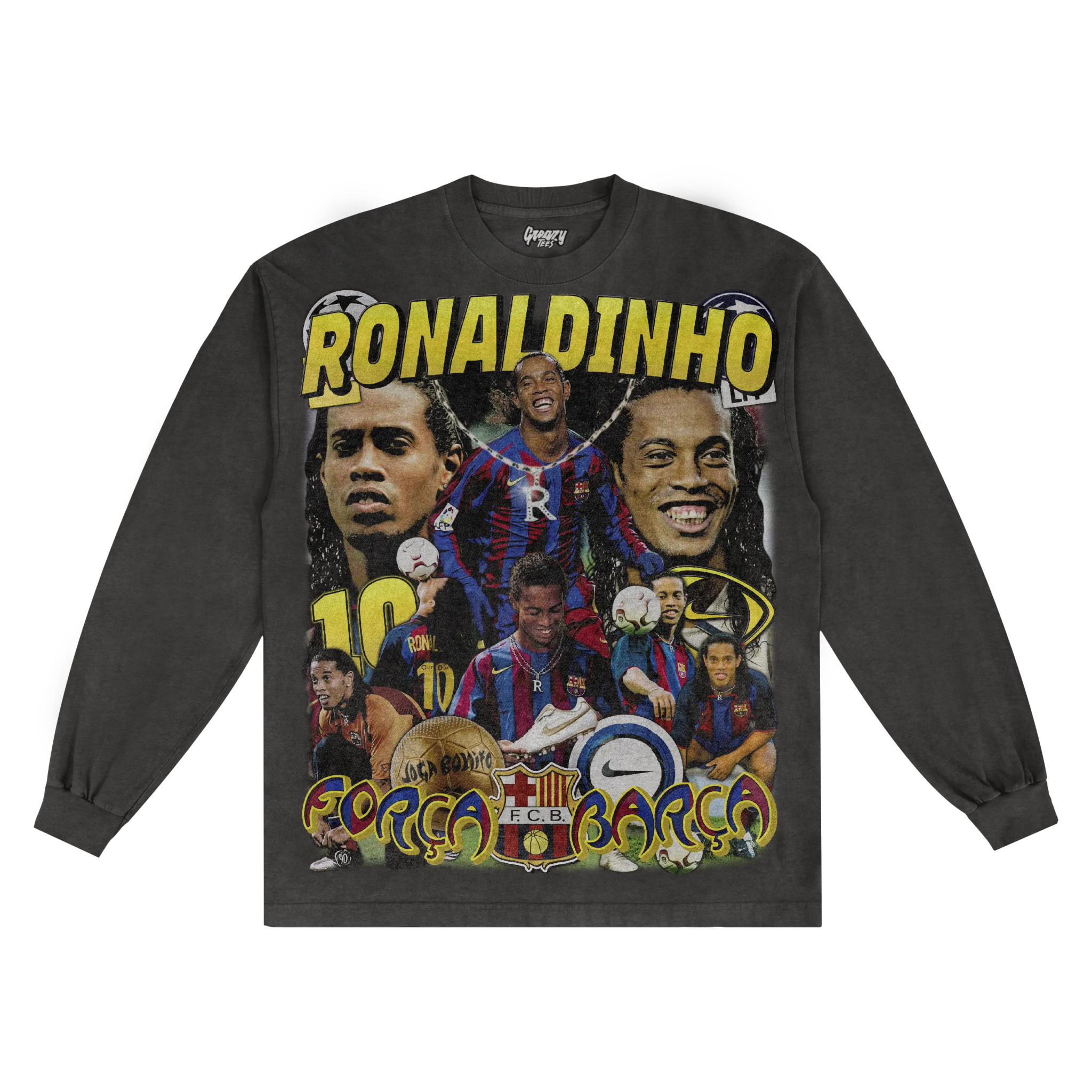 Ronaldinho Barça Classic Long Sleeved Tee - Greazy Tees