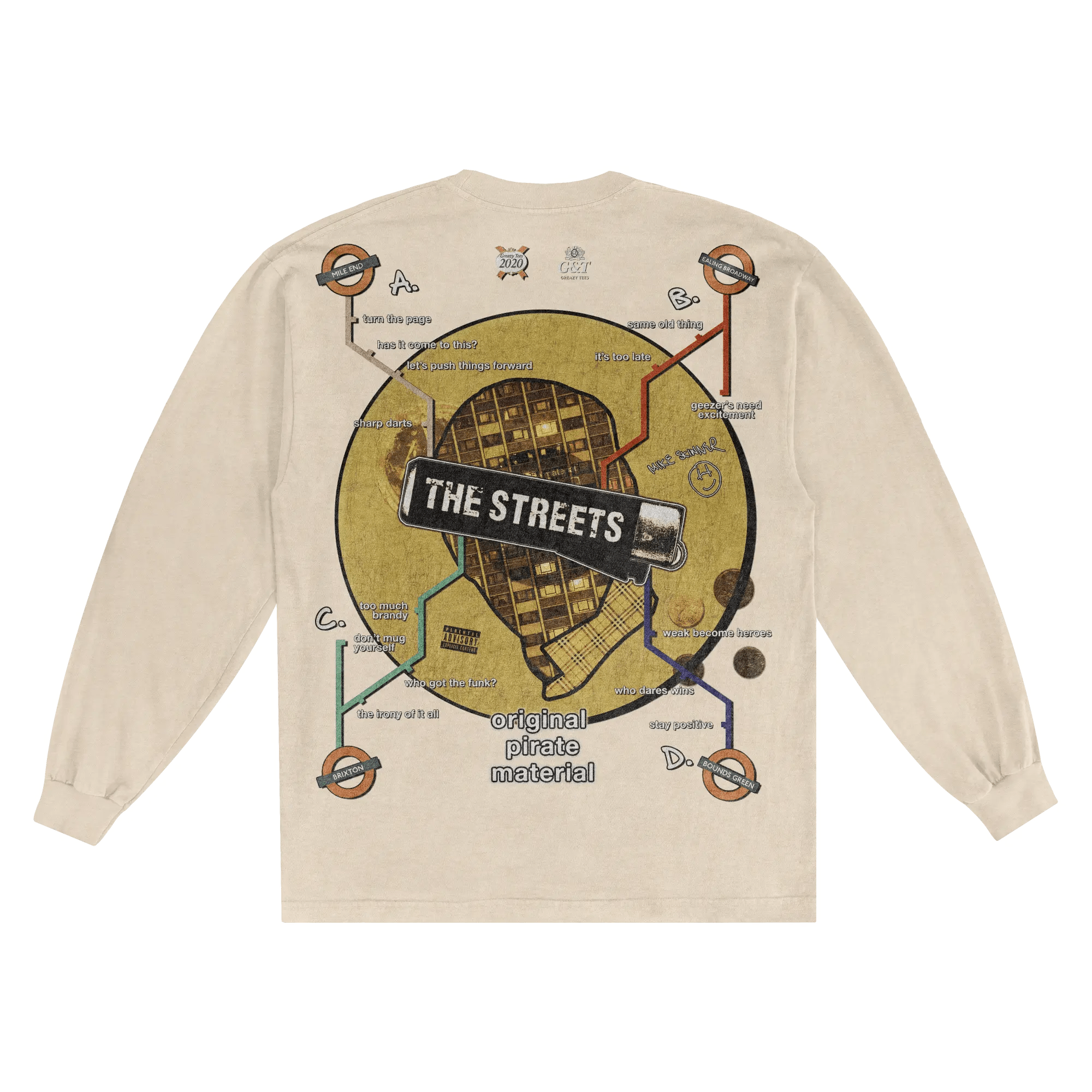 The Streets Original Pirate Material Long Sleeved Tee - Greazy Tees