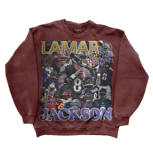Lamar Jackson Sweatshirt Sweatshirt Greazy Tees XS Burgundy Oversized