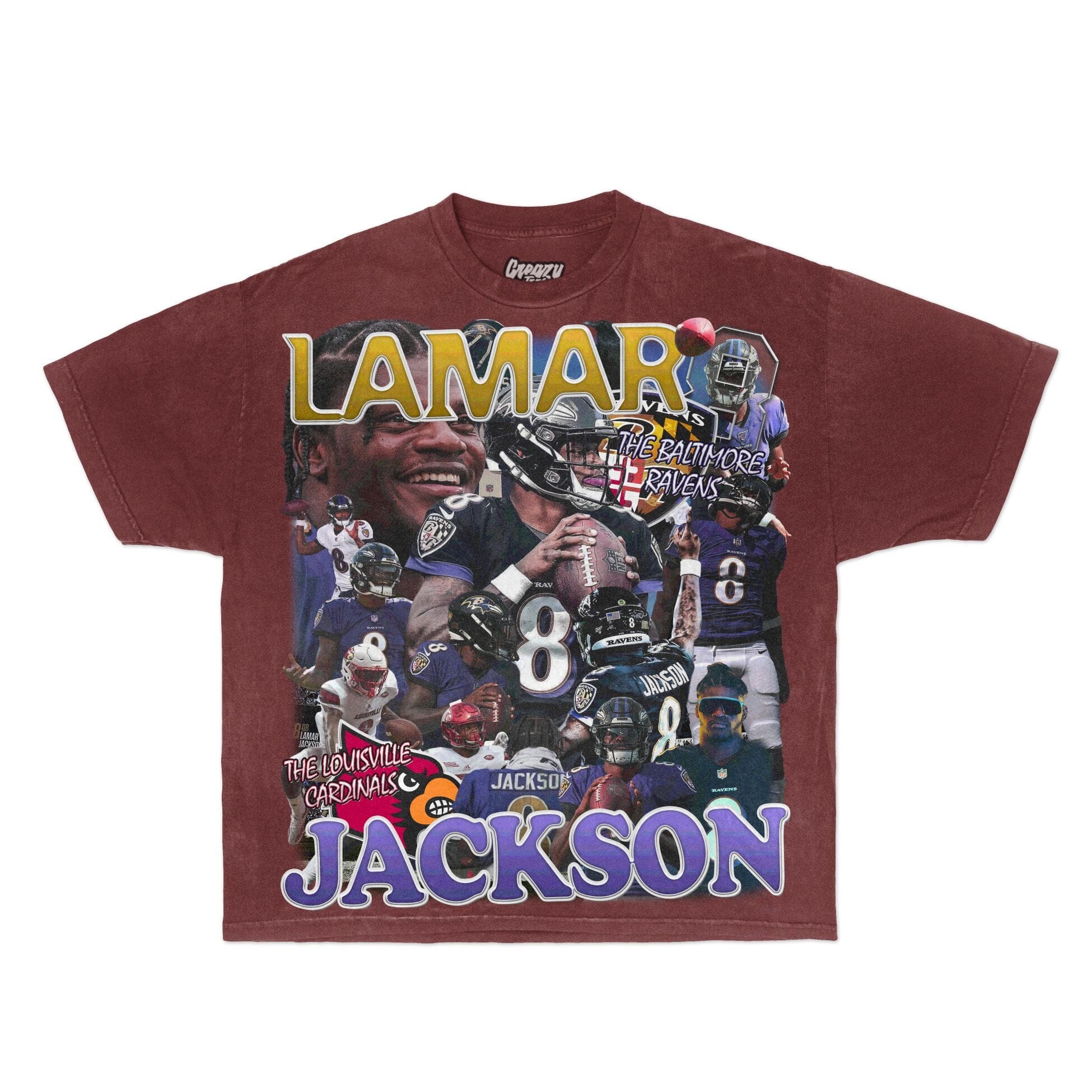Lamar Jackson Tee Tee Greazy Tees XS Burgundy Oversized