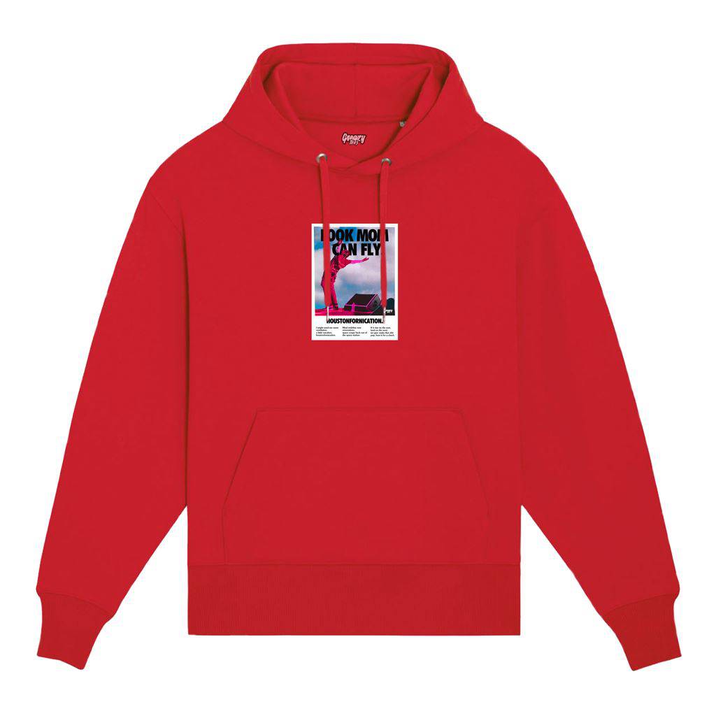 Look Mom I Can Fly Hoody Hoody Greazy Tees S Red Oversized