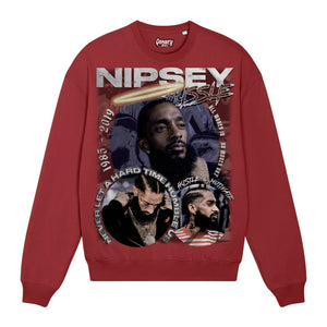 Nipsey Hussle Sweatshirt Sweatshirt Greazy Tees XS Burgundy Oversized