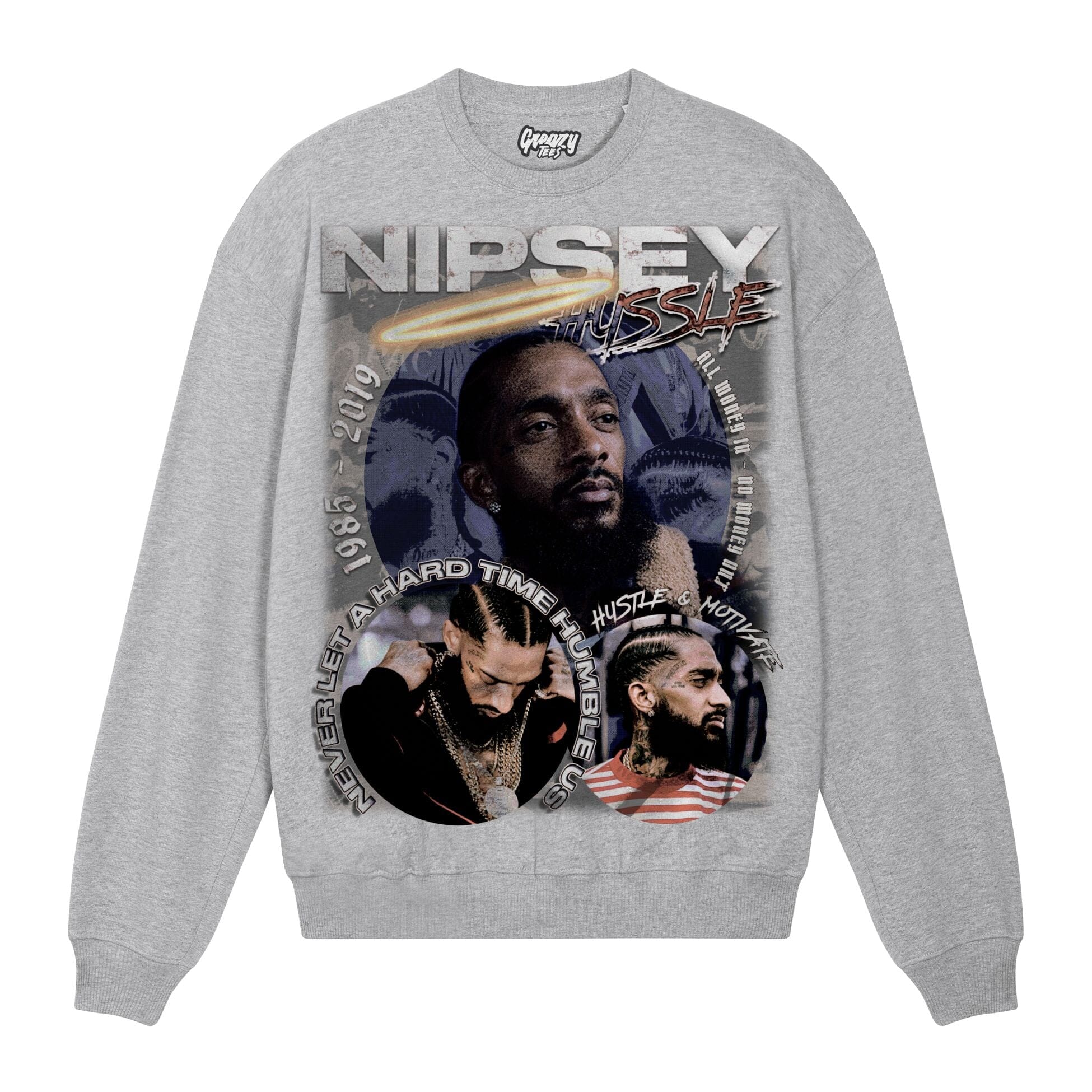 Nipsey Hussle Sweatshirt Sweatshirt Greazy Tees XS Grey Oversized