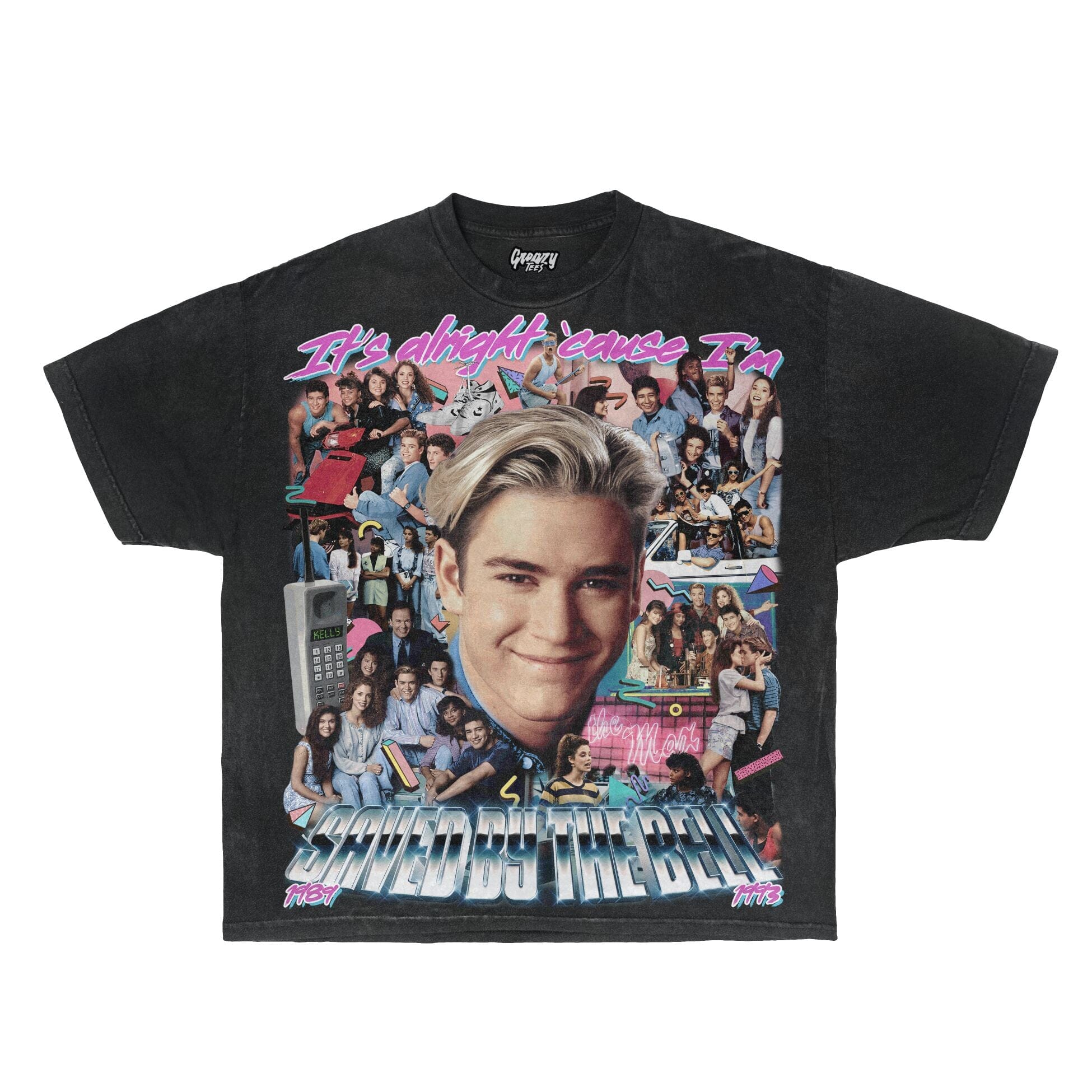 Saved By The Bell Tee Tee Greazy Tees XS Black Oversized