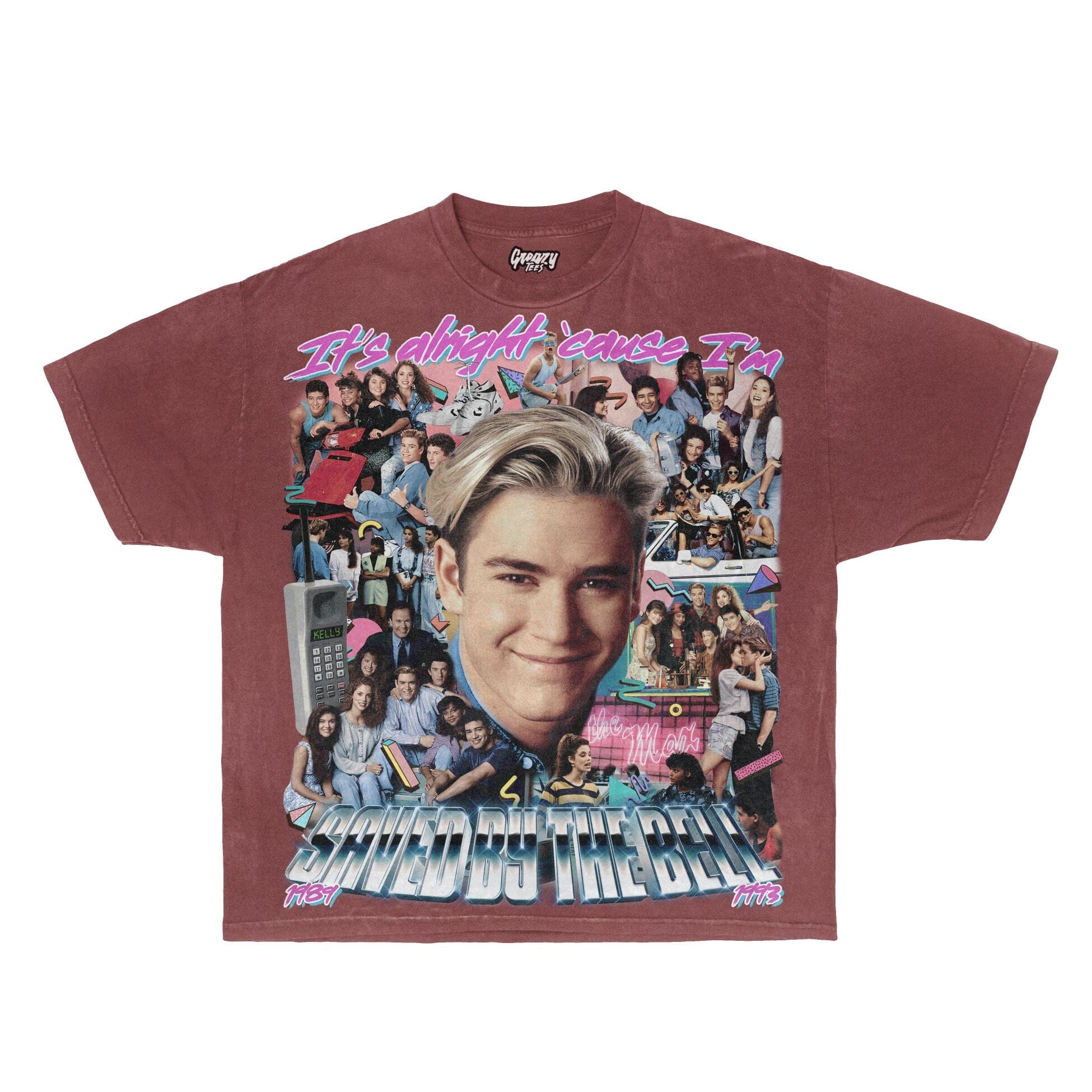 Saved By The Bell Tee Tee Greazy Tees XS Burgundy Oversized