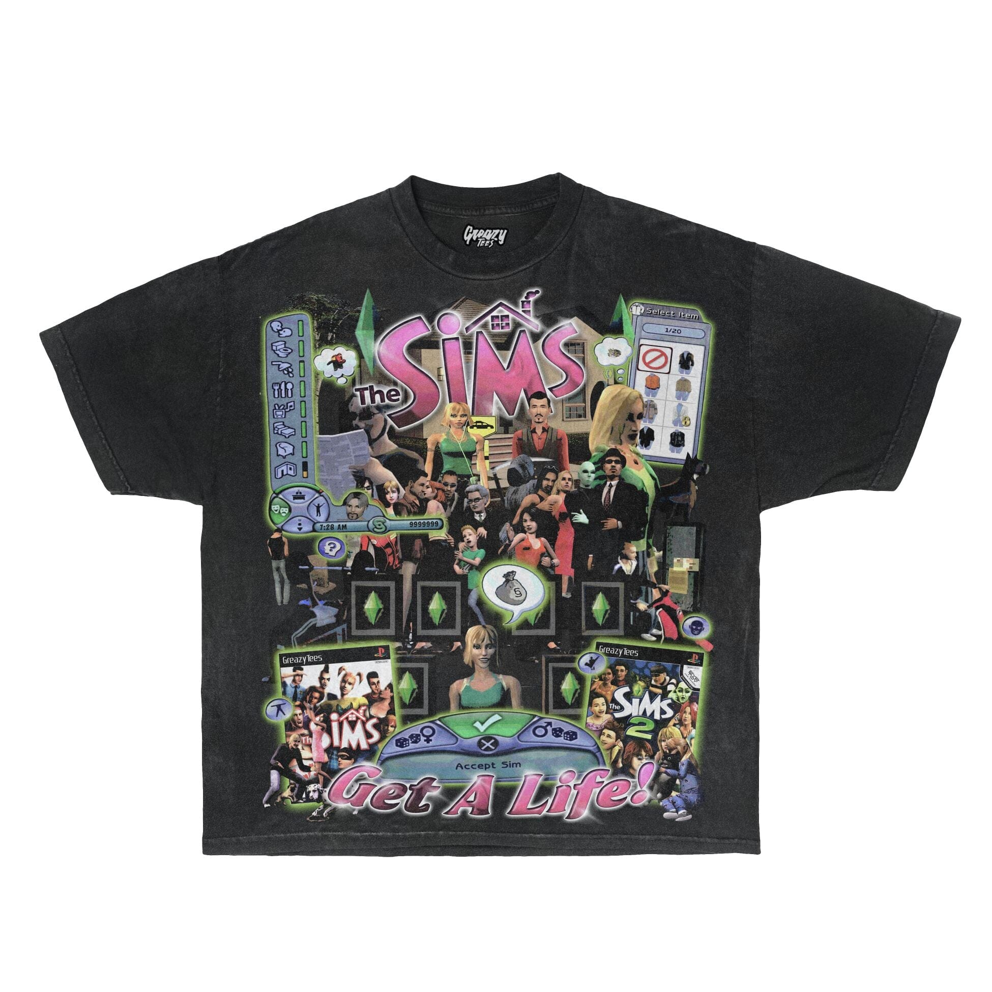 The Sims Tee Tee Greazy Tees XS Black Oversized