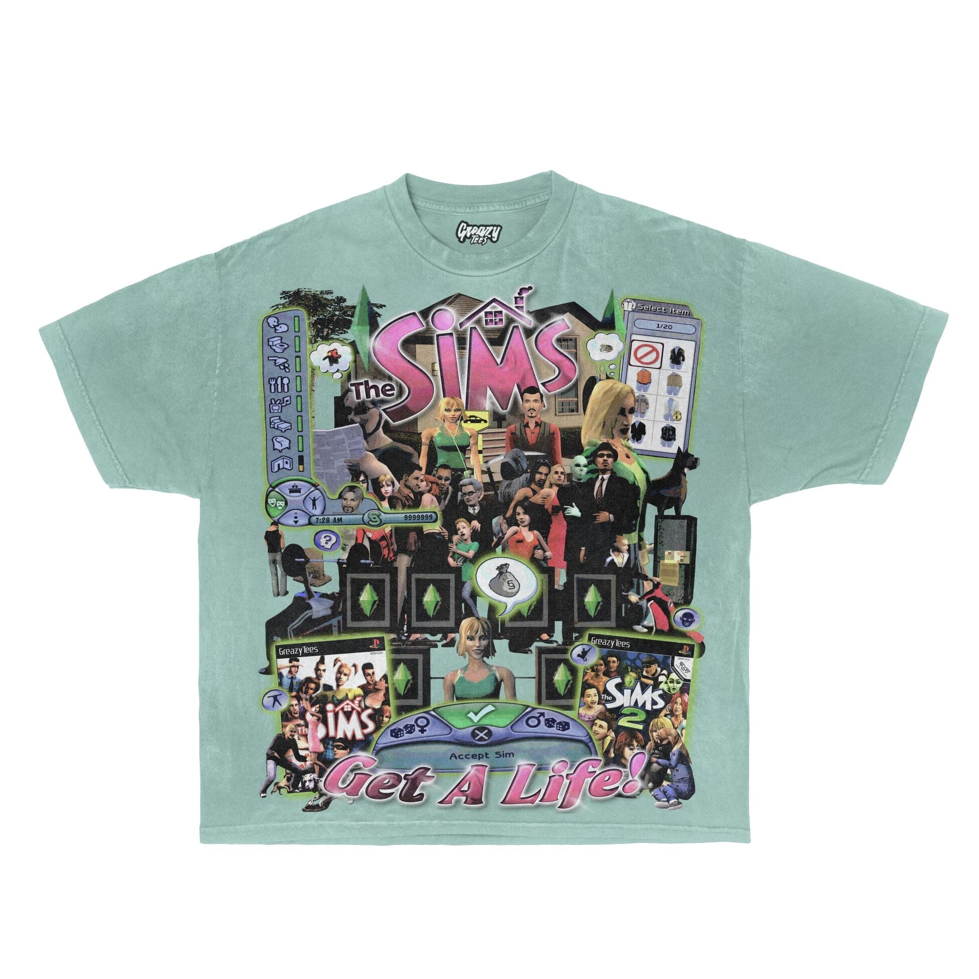 The Sims Tee Tee Greazy Tees XS Mint Green Oversized