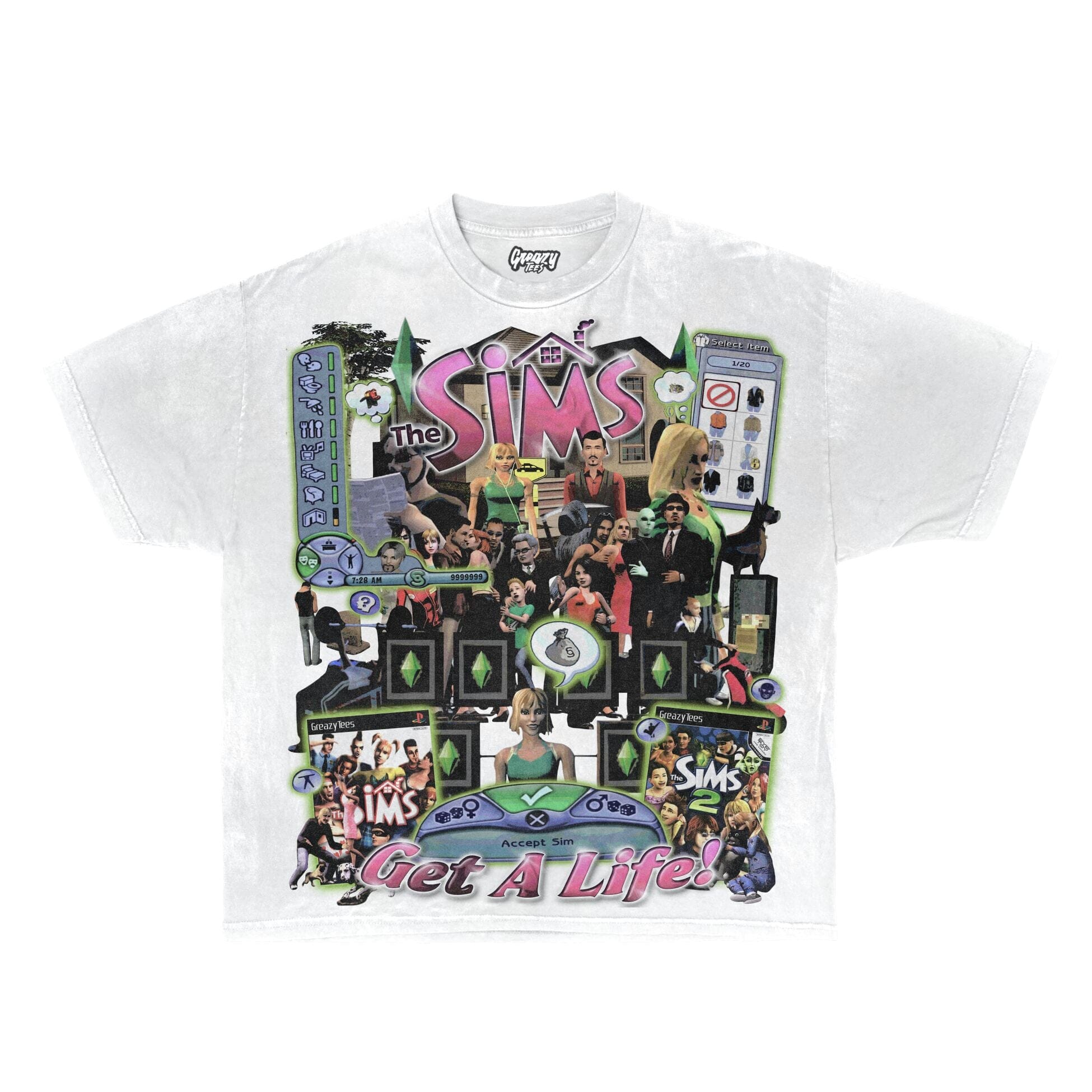 The Sims Tee Tee Greazy Tees XS White Oversized