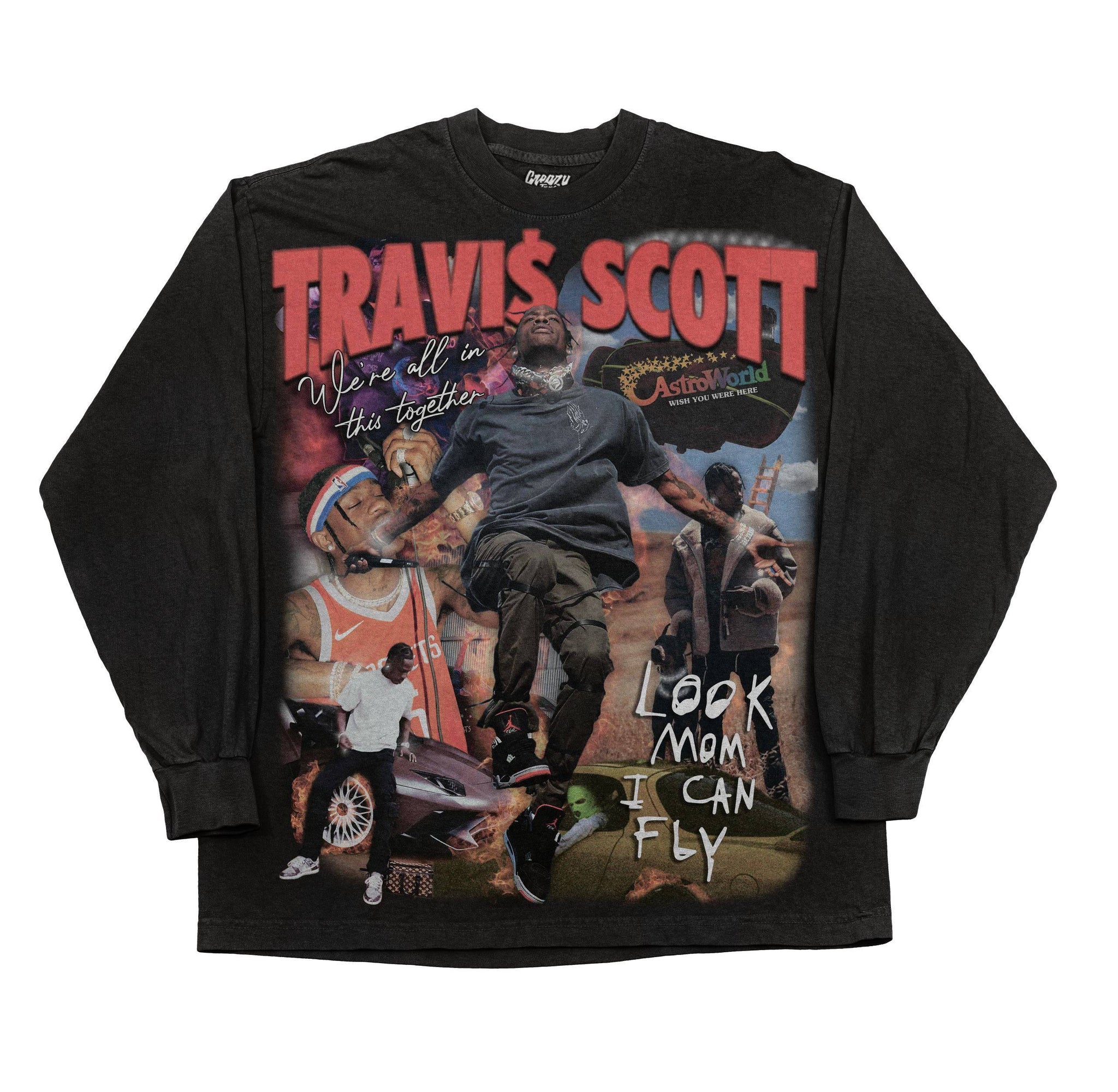 Travis Scott Long Sleeved Tee Tee Greazy Tees XS Black Oversized