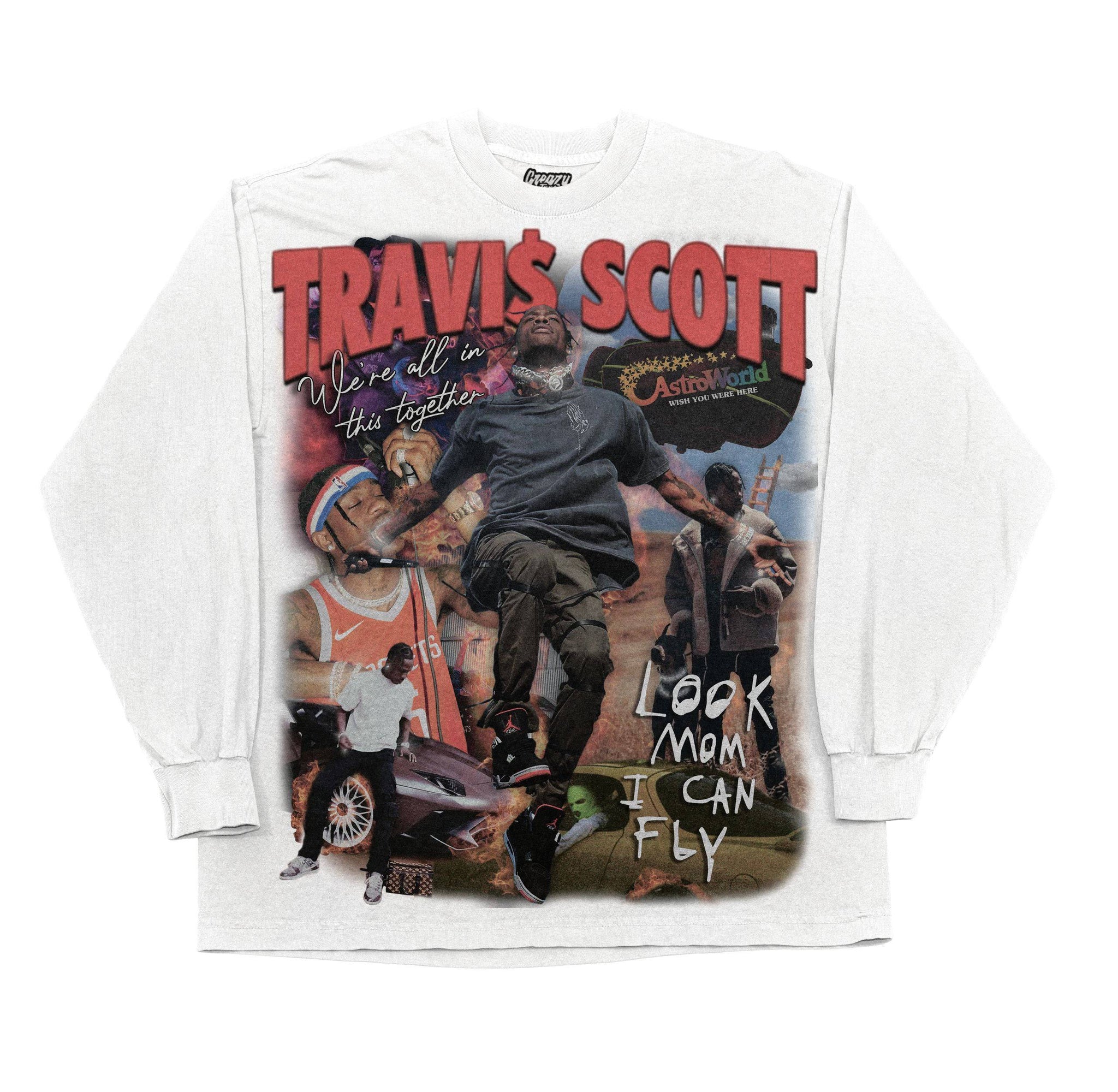 Travis Scott Long Sleeved Tee Tee Greazy Tees XS White Oversized